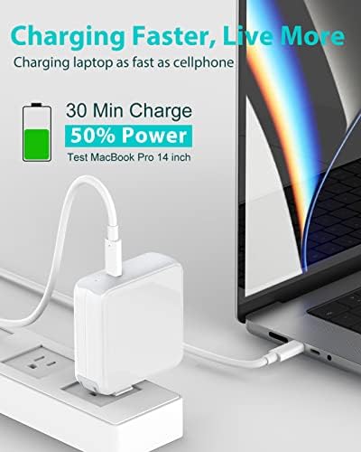Ultra-Fast 10 ft USB-C Charger for Mac Book Pro & Air – 96 W Power Adapter with LED Indicator, Compatible with M1, M2, M3, M4 Models – Charge Your Device in Record Time! Experience lightning speed charging for your Mac Book Pro 16″ in just 1 hour and 47 minutes, and get your Mac Book Pro 14″ to 50% in only 30 minutes—outperforming standard 67 W chargers. This premium 100 W USB-C cable, featuring an advanced E-Mark chip, ensures maximum power delivery and data sync speeds of up to 480 Mbps. Designed to work seamlessly with a variety of devices including Surface Book, Dell, Lenovo, and i Pads, this charger offers enhanced compatibility for all your tech needs. The soft LED indicator and foldable plug enhance portability while providing protection against overcharging and short circuits. Elevate your charging experience with this essential accessory, making it perfect for travel and everyday use!