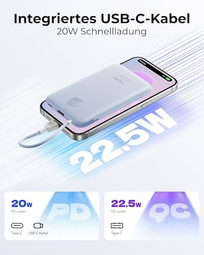 Slim Pink Portable Charger 10000 m Ah – USB-C Power Bank with Built-in Cable & LED Display for Fast Charging – Travel-Friendly Battery Pack Compatible with i Phone 16, 15, Samsung S24, S23 – Ultimate Convenience & Style