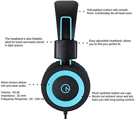 Noot Products K11 Kids Headphones – Ergonomic Foldable Wired On-Ear Audio Solution with 5 ft Tangle-Free Cord and 3.5 mm Jack for i Pads, Kindle, Fire Tablets, and Laptops – Ultimate Comfort and Stylish Design for School, Travel, and Gaming – Safe Listening Experience for Young Audiophiles