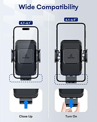 Zee Hoo 15 W Fast Wireless Car Charger with Auto-Clamp Mount – Effortless Qi Charging for i Phone 14/13/12 Mini/11 Pro Max & Samsung Galaxy S22/S21 – Multi-Position Holder for Windshield & Air Vent with 45 W QC3.0 Adapter for Enhanced Power Efficiency and Secure Usage