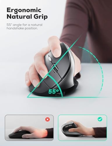 Revolutionize Your Workspace with the Nulea MD280 Ergonomic Vertical Wireless Mouse – Dual Mode Bluetooth & 2.4 G Connectivity, Precision with 4 Adjustable DPI Settings (800/1200/1600/2400), Rechargeable & Silent Clicks for Ultimate Focus – 6 Customizable Buttons Enhance Productivity for Laptop & Desktop Users in Stylish Grey.