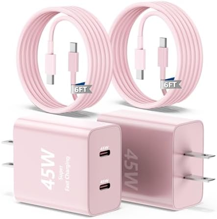 Dual-Port 45 W USB-C Wall Charger for Samsung Galaxy S25/S24 Ultra – Super Fast Charging with 2-Pack 6.6 ft Cables, PD 3.0 & PPS Technology for Enhanced Compatibility and Performance – Ideal for Mobile Professionals and Families