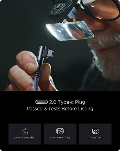 AINOPE Right Angle USB C Cable – 2-Pack (10 ft + 10 ft) Fast Charging 3.1 A Nylon Braided Charger for Enhanced Device Compatibility, Ideal for Gaming and Multitasking, Durable Black Design