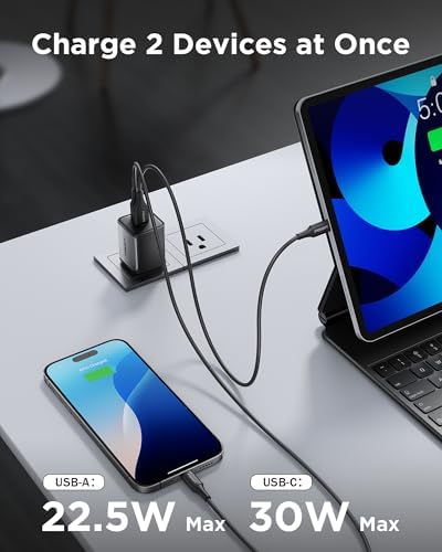PISEN 30 W Dual Port USB C Charger – Fast Charging Power Delivery & Quick Charge 3.0 Ga N Adapter for i Phone 16/15/14/13, Samsung Galaxy, Pixel, i Pad – Compact, Lightweight Design for Seamless Power Anywhere – Enhance Your Charging Efficiency with Dual Device Support (Cable Not Included)
