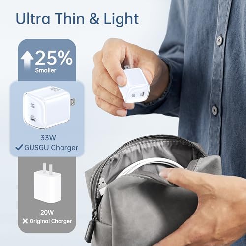 Ultra-Fast GUSGU A33 33 W USB-C Wall Charger Block – Compact and Lightweight Travel Charging Adapter for i Phone 16/15/14/13, Galaxy S24/S23, Pixel 8/8 Pro – Versatile Power Solution for Home, Office, and Travel Needs – Enhanced Compatibility with Universal USB-C Output for Quick Device Charging