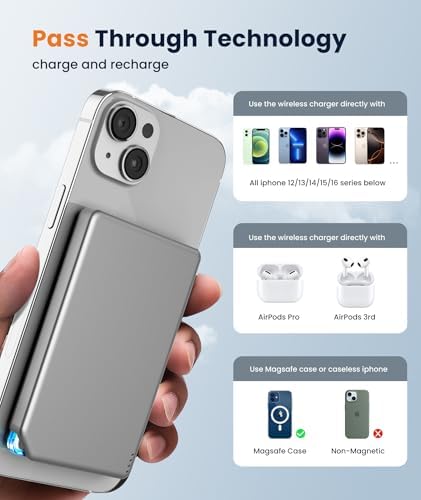 Ultra-Compact Blue Magnetic Wireless Power Bank for i Phone 12-16 Pro Max – 5000 m Ah Fast-Charging Battery Pack with Seamless Attachment for On-the-Go Convenience and Enhanced Compatibility – Essential Travel Accessory for Effortless Energy Backup