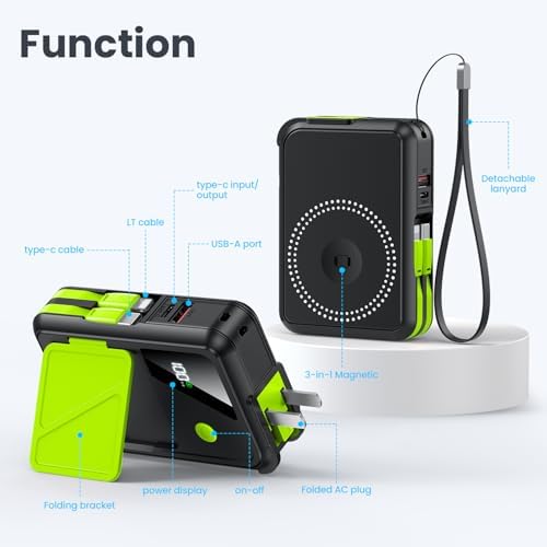 Revolutionary 3-in-1 Magnetic Wireless Power Bank – 10,000 m Ah Capacity with Built-in Cables and AC Plug – 22.5 W Fast Charging for i Phone 15/14/13/12, Apple Watch, and Air Pods – Ultimate Travel Companion for Seamless Device Charging