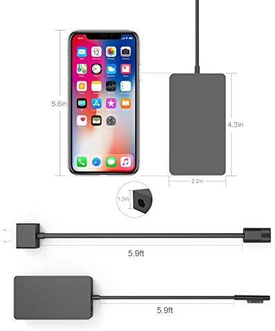 High-Speed AYNEFF 102 W Surface Laptop Charger for Microsoft Surface Book 2/3 & Surface Pro 9/8/7 – 15 V 6.33 A Power Supply with 5.9 ft DC Cable & USB 5 V 1.5 A Port for Fast Mobile Charging – Enhanced Compatibility & Safety Features