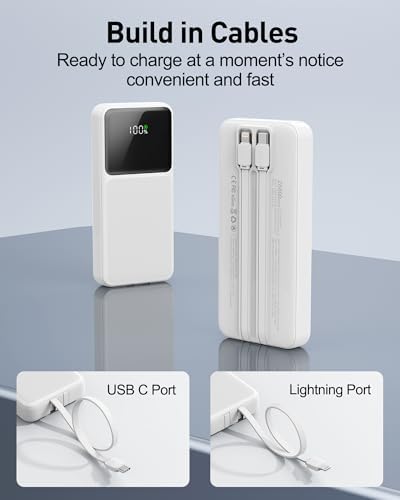 26800 m Ah High-Capacity Portable Fast Charger with Built-in Cables – 22.5 W Power Bank Featuring PD 3.0 & QC 4.0, LED Display for Real-Time Power Monitoring, Ultimate Travel Essential for i Phone, Samsung, Google Devices – Multi-Device Charging with Safety Protections and Universal Compatibility