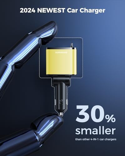 2025 SUPERONE 69 W Retractable Car Charger – Fast Charging Dual-Port Accessory for i Phone 16/15/14/13/12 & Samsung Devices, Tangle-Free Design, Ideal Gift for Men & Women, Essential Car Travel Companion