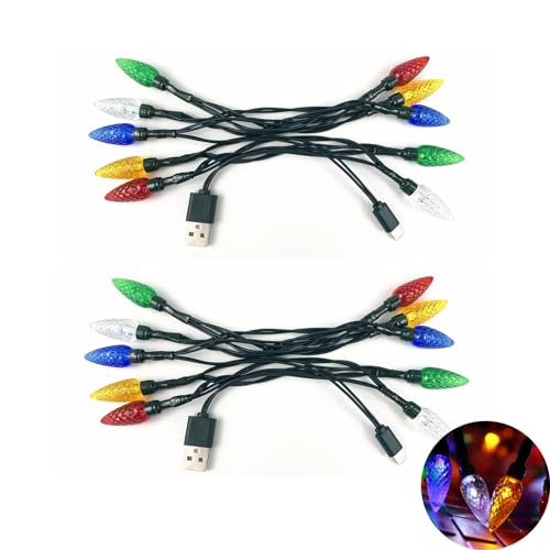 Illuminate Your Holidays with the LED Christmas Light Phone Charger Cord – 50-Inch USB Cable Featuring 10 Vibrant Multicolor Bulbs for i Phone 14 Pro Max/Plus, 13 Pro Max/Mini, 12 Pro Max, 11 Pro Max, and More – Fast Charging & Festive Ambiance (Set of 2)