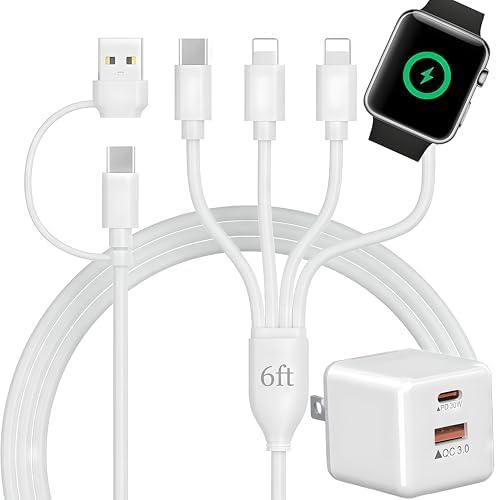 Ultimate 4-in-2 USB-C Fast Charger for Apple Watch and i Phone – 30 W PD Wall Plug with 6 FT Magnetic Cable for Series 10/9-1/SE/Ultra and i Phone 16 Pro Max/15/14 – Ideal Multi-Device Travel Solution for Rapid Charging and Enhanced Compatibility