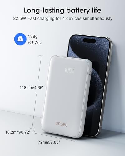 10000 m Ah Portable Power Bank with Built-in Cable – 22.5 W PD Fast Charging, Compact & Lightweight Charger for Apple, Samsung, Google, Motorola – Sleek Grey Design for On-the-Go Convenience and Enhanced Compatibility
