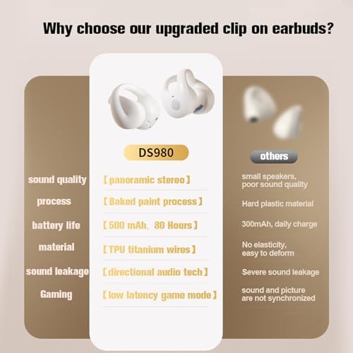 Skin Tone Wireless Bluetooth Bone Conduction Earbuds – Ergonomic Open Ear Design for Small Ear Canals, Ultra-Lightweight Clip-On Comfort, Ambient Sound Awareness for Active Lifestyles, Effortless Bluetooth Connectivity, Chic Audio Experience