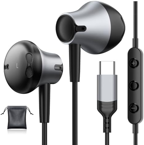 Premium USB C Earbuds with In-Line Microphone for Samsung Galaxy S25/S24/S23/S22 FE, i Phone 16/15 Pro Max, and Google Pixel 9 Pro – Advanced Noise Cancelling Stereo Earphones with Effortless Volume Control for Ultimate Sound Experience and All-Day Comfort
