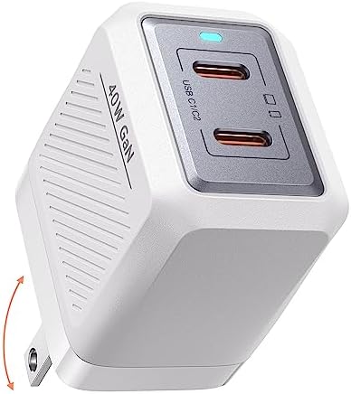 LISEN 40 W Dual Port USB C Charger Block – Compact Foldable Ga N Technology for Fast Charging i Phone 16/15/14/13/12 Pro Max & Samsung Galaxy S23/S22/S21 – Efficient Power Solution for Home, Office, and Travel – Sleek White Design