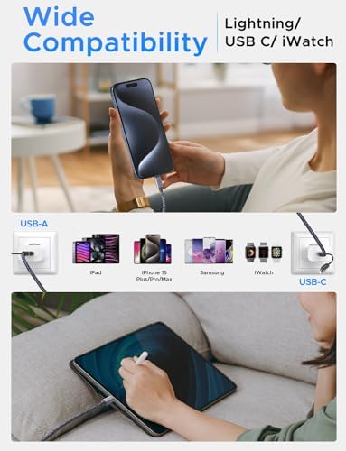 Versatile 3-in-2 USB C Charging Cable for Apple Watch and i Phone – 4 FT Multi-Device Fast Charger Compatible with Apple Watch Ultra/SE/10/9/8/7/6/5/4/3/2/1 & i Phone 16/15/14/Galaxy S23 – Lightweight Travel Essential for Efficient Power-Up Solutions