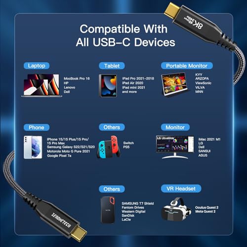 (3-Pack 5FT) 40Gbps USB C for Thunderbolt 4 Cable, [8K@60Hz/Dual 4K@60Hz] USB C Monitor Cable, 40Gbps Data Transfer, USBC Video Cord, 240W Charging for iPhone 16,Samsung,MacBook,iPad,Lenovo,SSD,KYY – Enhanced Compatibility and Speed