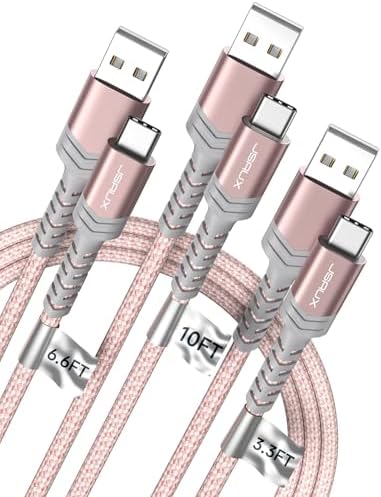 JSAUX USB C Fast Charging Cable Trio – 3-Pack (10 ft, 6.6 ft, 3.3 ft) for i Phone 16/16 Pro/16 Pro Max & Samsung Galaxy S23/S22/S20 – Durable Nylon Braided Design with Enhanced Speed & Compatibility – Stylish Blue Charging Solution