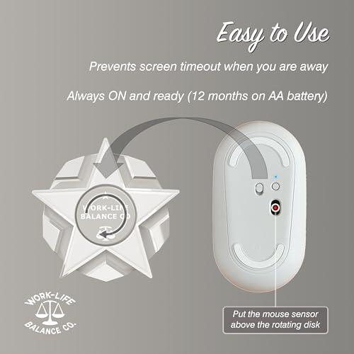 Stay Productive with Our Wireless Mouse Jiggler – No Software, No USB, Just Effortless Motion! Enjoy 12 Months of Battery Life for Seamless Operation – Ideal for Home Office, Long Meetings, and Automated Tasks – Sleek Black Design for Enhanced Compatibility and Efficiency