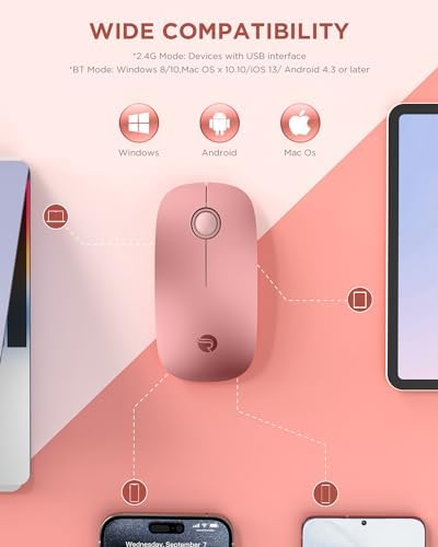 Sleek Purple Wireless Bluetooth Mouse – Effortless Dual Connectivity, 1600 DPI Precision, Whisper-Quiet Clicks, Long Battery Life for Enhanced Productivity and Versatile Device Compatibility