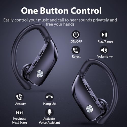 BMANI Bluetooth Wireless Earbuds – 48-Hour Playback Sport Headphones with LED Battery Display, Over-Ear Design & Secure Earhooks, Perfect for Active Lifestyles and Hands-Free Calls, Enhanced Compatibility for Seamless Device Pairing – Ideal for Workouts and Daily Commutes