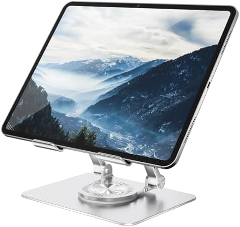 Versatile 360° Rotating Tablet Stand Holder – Durable Dual Rod Aluminum Design for Enhanced Stability and Adjustable Viewing – Universal Compatibility with i Pad, Samsung, Kindle, and More – Sleek Black Finish for Modern Workspaces – Perfect for Multitasking, Video Watching, and Reading Comfortably