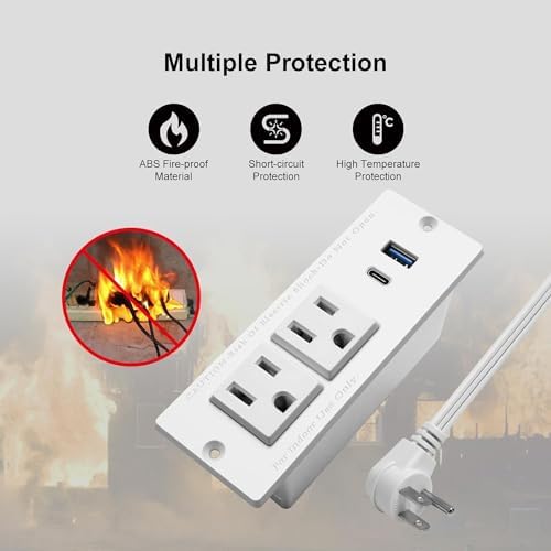 Recessed USB C Power Station for Fast Charging: 2 Outlets & 2 USB Ports (PD20 W & QC18 W) – Space-Saving Desktop Power Strip with Flat Plug for Easy Mounting on Desks, Sofas, Cabinets, and Nightstands (Sleek Black Finish) – Optimal Power Supply Solution for Home & Office Use