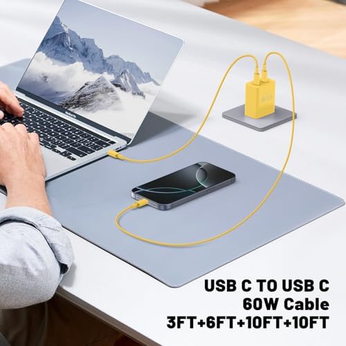 Ultimate Fast Charging Solution for i Phone 16/15 Pro Max – 45 W Dual Port USB-C Charger Block (2-Pack) with Extra Long 60 W Cables – PD Quick Adapter 3.0 for Enhanced Device Compatibility and Speed – Perfect for Home or On-the-Go Charging