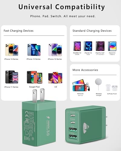 Aiminu 40 W 4-Port USB C Wall Charger Block 3-Pack – Efficient PD Fast Charging Solution for i Phone 15/14/13/12/11/Pro Max, i Pad & Android Devices – Ideal for Home, Travel, and Multi-Device Power Needs