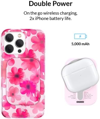 Stylish Hot Pink Leopard VELVET CAVIAR Magnetic Power Bank – Mag Safe Compatible Slim Charger for i Phone 12, 13, 14, 15 – Fast 5000 m Ah Portable Battery Pack with USB-C for Effortless Charging on the Go