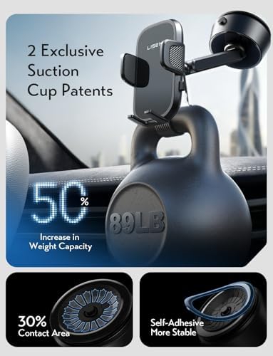 LISEN Electric Retractable Car Phone Mount, 100% Ultra-Stable iPhone Vacuum Electric Suction Cup Phone Mount, Suction Cup Magnetic Phone Holder for iPhone 16 15 Pro Max Plus 14~X, Samsung Galaxy S25 – Enhanced Compatibility and Speed