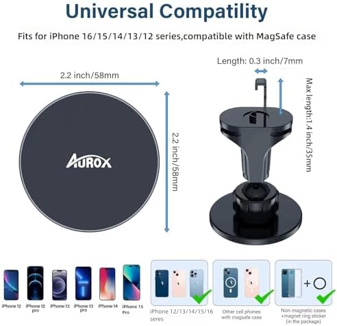 AUROX Mag Safe Car Mount for i Phone 15/14/13/12 Series – Advanced Suction Cup with Enhanced Magnet Strength, 360° Rotational Flexibility & 210° Tilt Functionality, Effortless Setup for Universal Compatibility – Ultimate Driving Safety and Convenience
