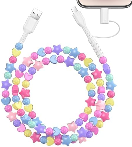 VOFUOE USB C Cable for iPhone Charging Cord [MFi Certified] 2 in 1 Multi Charging Cable Fast Charging Cable Star Beads 3.3FT Girls Women for iPhone 16/15 Pro Max-Colorful – Enhanced Compatibility and Speed