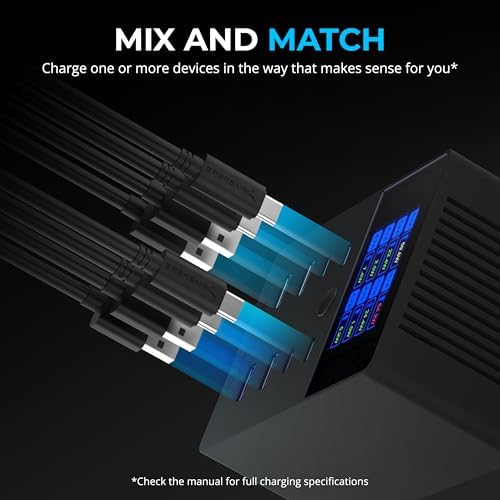 SABRENT 6-Port Aluminum Desktop USB Rapid Charger – 60 W (12 A) Smart Charging Station for Family Devices – UL Certified with Auto Detect Technology – Sleek, Compact, and Ideal for Home, Office & Travel Use