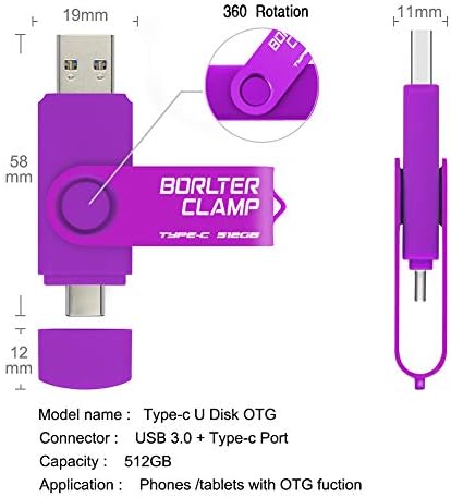128 GB USB Type-C Flash Drive by Borlter Clamp – Dual Port Memory Stick for Fast Data Transfer with USB 3.0 Compatibility for Android Smartphones, Tablets, and Computers – Perfect for Samsung Galaxy S10/S9/Note 9, LG, and Huawei Devices – Reliable Storage Solution for Photos, Videos, and Documents