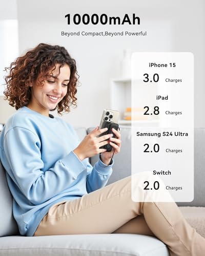 Ultra-Fast 30 W Retractable Portable Charger – 10,000 m Ah Power Bank with Built-In Cables for i Phone, i Pad & Samsung – Airline-Approved Travel Powerbank with Smart Display & Detachable Strap for Ultimate Convenience
