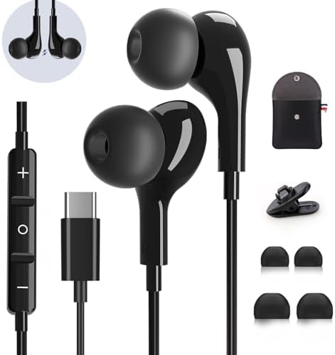 Premium Pink USB-C Earbuds for i Phone 15/16 Pro Max & Samsung Galaxy S21-S24 Ultra – Hi-Fi Stereo Wired Headphones with Hands-Free Microphone, On-the-Go Volume Control & Ergonomic Magnetic Design for Ultimate Comfort and Style