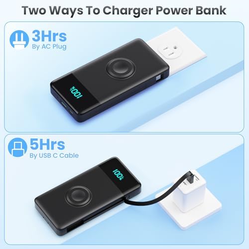 Ultra-Compact 6-in-1 10800 m Ah Power Bank with Built-In Cables & AC Plug – Fast Charging for i Phone, Android, and Apple Watch – LCD Display for Easy Power Monitoring – Lightweight, Travel-Friendly Battery Pack for Multi-Device Charging – Perfect for i Phone 16/15/14 Series, Samsung Galaxy, and More – Enjoy Unmatched Versatility and Convenience on the Go