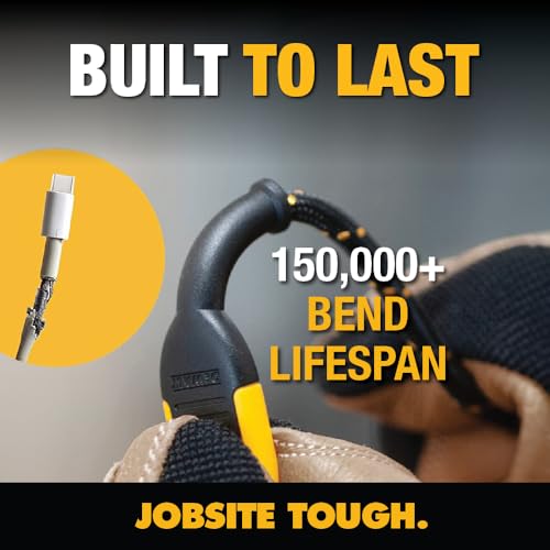 DEWALT MFi Certified Lightning to USB C Charging Cable – 4 FT Reinforced Braided Cord for Apple Devices – Fast Charge & Data Transfer – Durable, Tangle-Free Design for i Phone & i Pad Compatibility