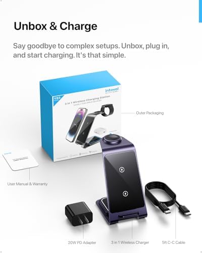 Intoval 3-in-1 Wireless Charging Station: Sleek Fast Charger for i Phone 16/15/14/13/12/11/X Pro Max, Apple Watch 10 Ultra/3 SE/9/8/7/6/5/4/3/2, and Air Pods Pro/4/Pro 2/3 – Ultimate Compatibility and Efficient Power Management in Stylish Silver Finish