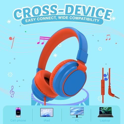 MIDOLA Kids Over-Ear Headphones: Safe Audio Experience with Noise Limitation, Foldable & Travel-Friendly Design, Custom Volume Control (85/110 d B), Built-In Microphone, and AUX Compatibility for School, Gaming, and Family Adventures in Sleek Black