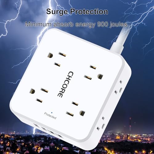 CHCORE 5 Ft Surge Protector Power Strip – 8 Outlet Power Hub with 4 USB Ports (2 USB-C) for Rapid Charging, Flat Plug Design for Space-Saving Convenience in Home and Office, ETL Certified for Enhanced Safety and Performance