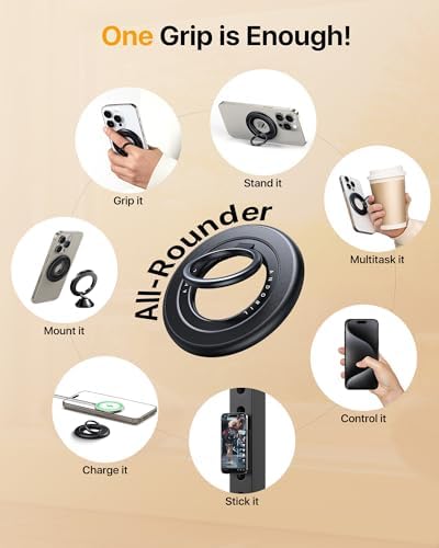 Ultimate Double-Sided Magnetic Phone Grip for Mag Safe – Enhanced Stability with 20 N55 Magnets, 360° Rotating Stand, Anti-Fall Design, and Universal Compatibility for i Phone 16, 15, 14, 13, 12 Pro Max – Perfect for Hands-Free Use and Multitasking