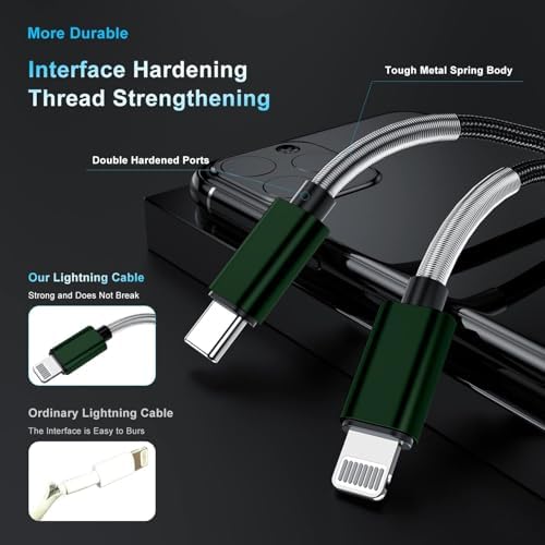 10-Foot Apple MFi Certified USB C to Lightning Charging Cable – Dual Pack High-Speed i Phone Charger for 14/13/12 Series and i Pad – Durable Long Charging Cord for Ultimate Convenience and Flexibility