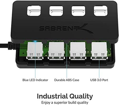 SABRENT 4-Port USB 3.0 Hub with Individual LED Power Switches – Ultimate Connectivity Solution for Home & Office with 5 V/2.5 A Adapter for Maximum Device Compatibility and Speed Enhancement