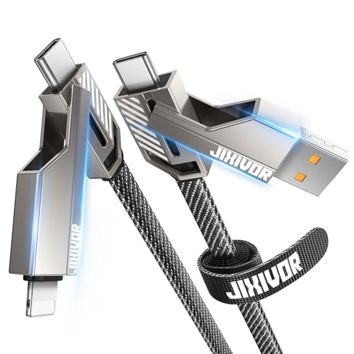 Ultimate 4-in-1 USB C to Lightning Charging Cable – 60 W High-Speed Power & Rapid Data Sync for i Phone, Samsung, i Pad – 10 FT Multi-Device Charger with Car Play & Android Auto Compatibility – Robust, Durable Design for Everyday Use