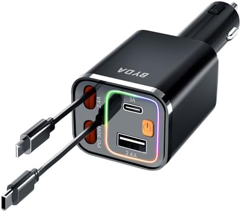 Revolutionary 2025 Micro-Version 4-in-1 Retractable Car Charger – 69 W Fast Charging USB C Adapter for i Phone 16/15/14/13, Samsung Galaxy, i Pad, Pixel – Ultimate Convenience with Tangle-Free Design and Enhanced Compatibility for All Your Devices