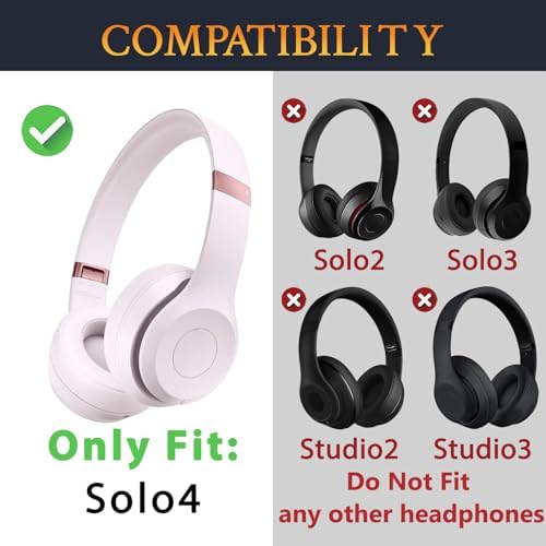 Transform Your Beats Solo 4 Wireless Headphones with SOULWIT Premium Replacement Earpads – Luxurious Soft Protein Leather & High-Density Noise Isolation Foam for Ultimate Comfort and Sound Enhancement – Stylish Black Design for Long Listening Sessions and Seamless Compatibility