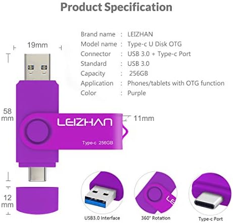 Leizhan 128 GB Type C USB Flash Drive – High-Speed USB 3.0 OTG Thumb Drive for Samsung Galaxy S10, S9, Note 9 & Google Pixel XL – Versatile Dual Connector for Effortless Data Transfer and Enhanced Storage Solutions